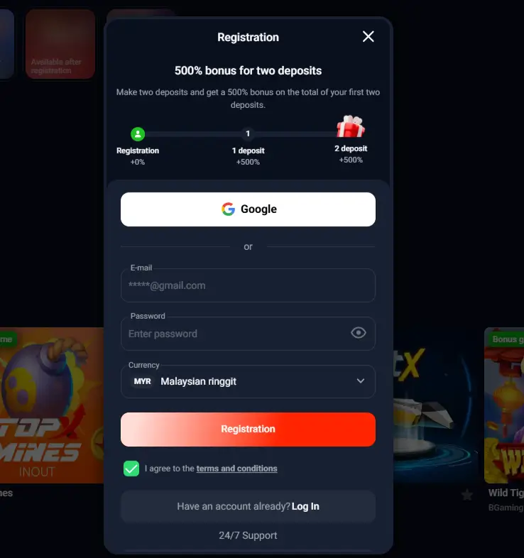 TopX Casino registration form TopX Casino registration form